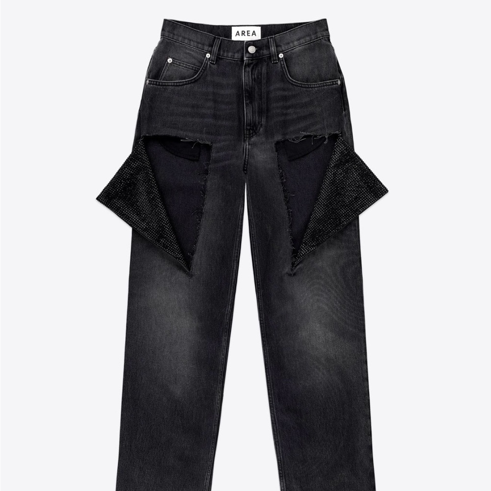 Black AREA hotfix thigh slash jeans
